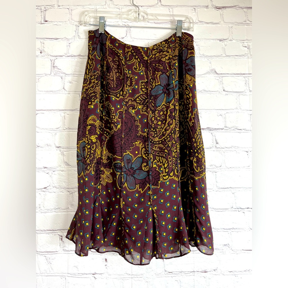 100% Silk Wine Gold Black & Blue Jones New York Skirt